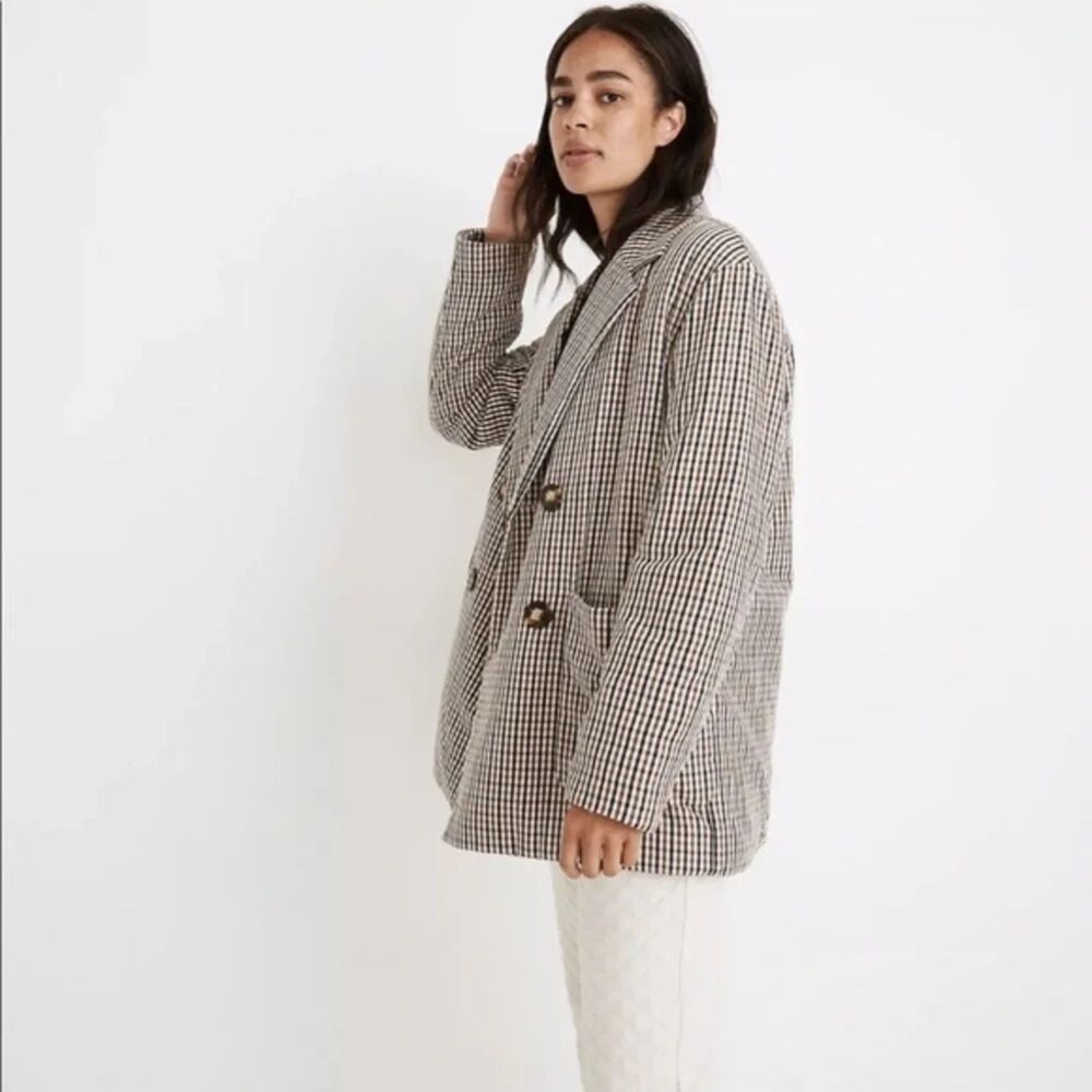 Madewell Quilted Plaid Insulated Blazer Jacket Shacket Black White Small - Picture 5 of 14